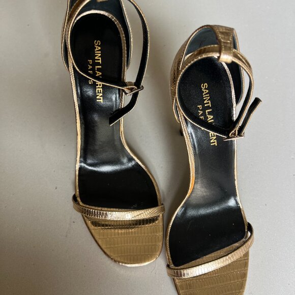 Yves Saint Laurent YSL Strappy Gold Heels - Picture 2 of 3